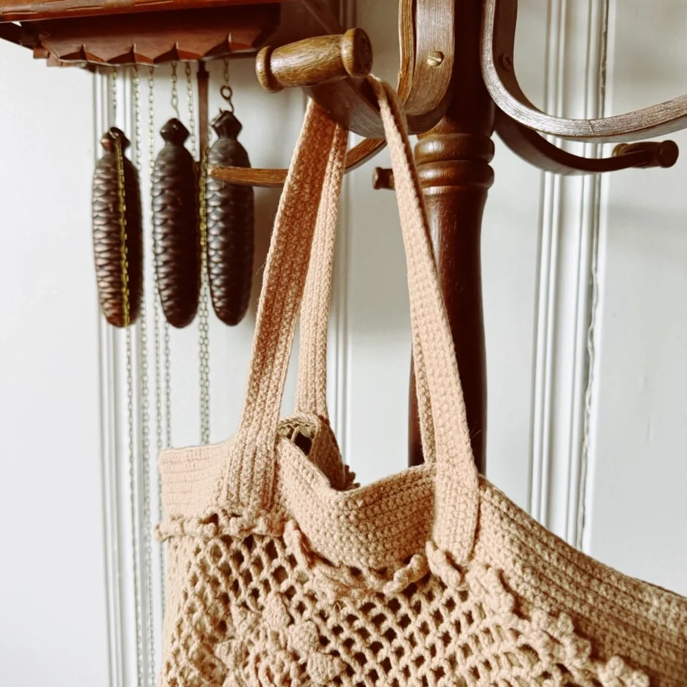 Vintage Wool & Silk Crochet Knit Boho Handbag Purse - Picture 3 of 6